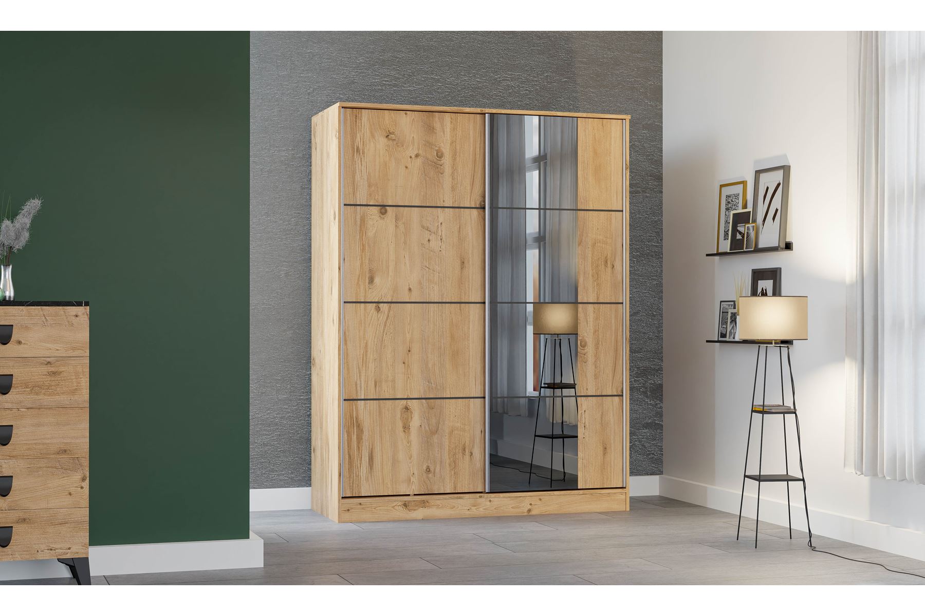 Berlin 160 cm Aynalı Sürgülü Gardırop (Elbise Dolabı)