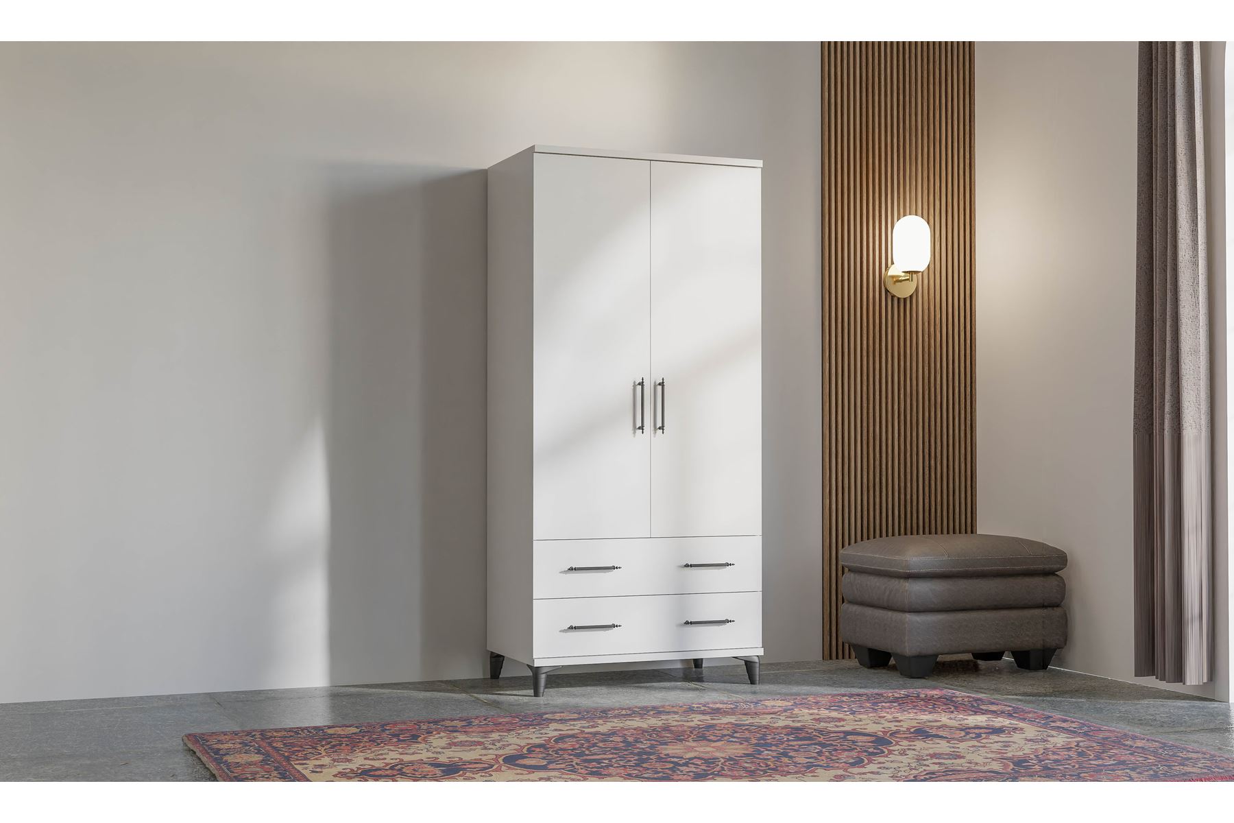 Elit 90 cm 2 Kapılı Beyaz Elbise Dolabı