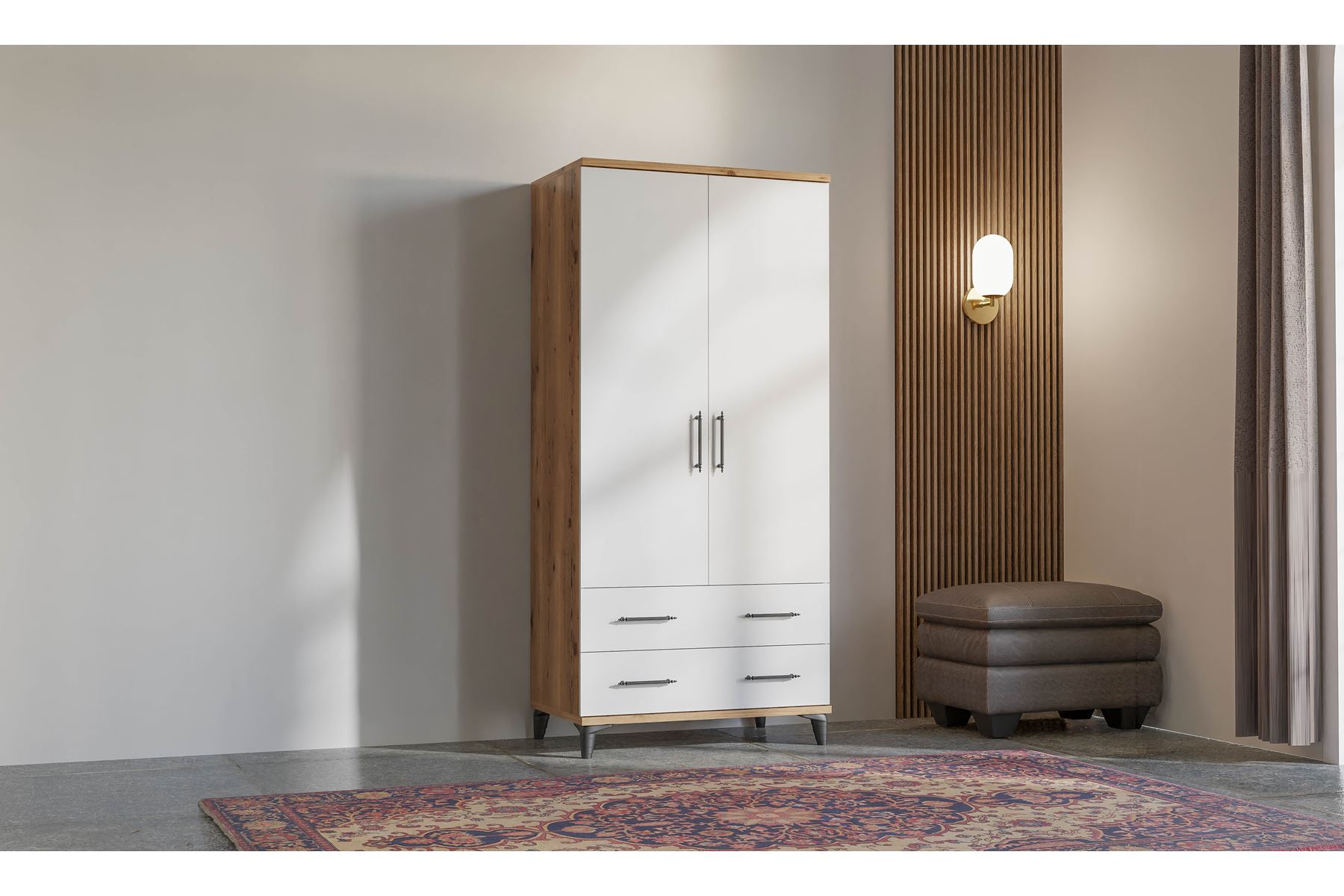Elit 90 cm 2 Kapılı Ceviz-Beyaz Elbise Dolabı