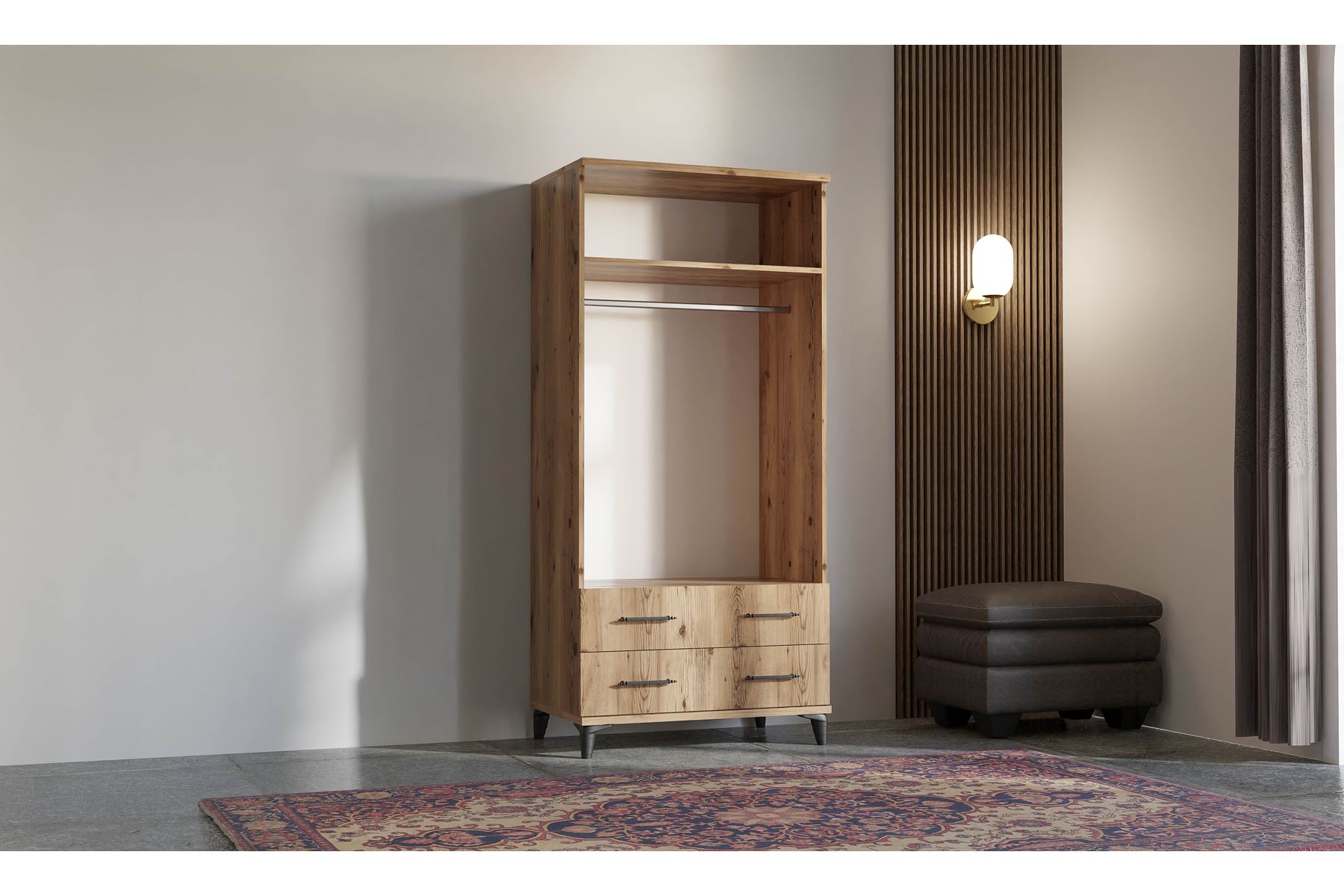 Elit 90 cm 2 Kapılı Ceviz Elbise Dolabı