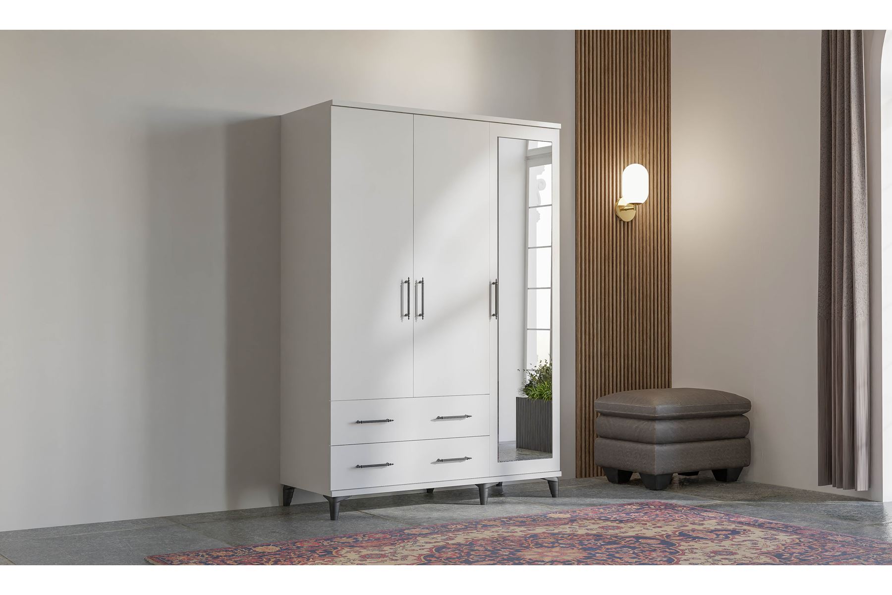 Elit 135 cm 3 Kapılı Beyaz Elbise Dolabı