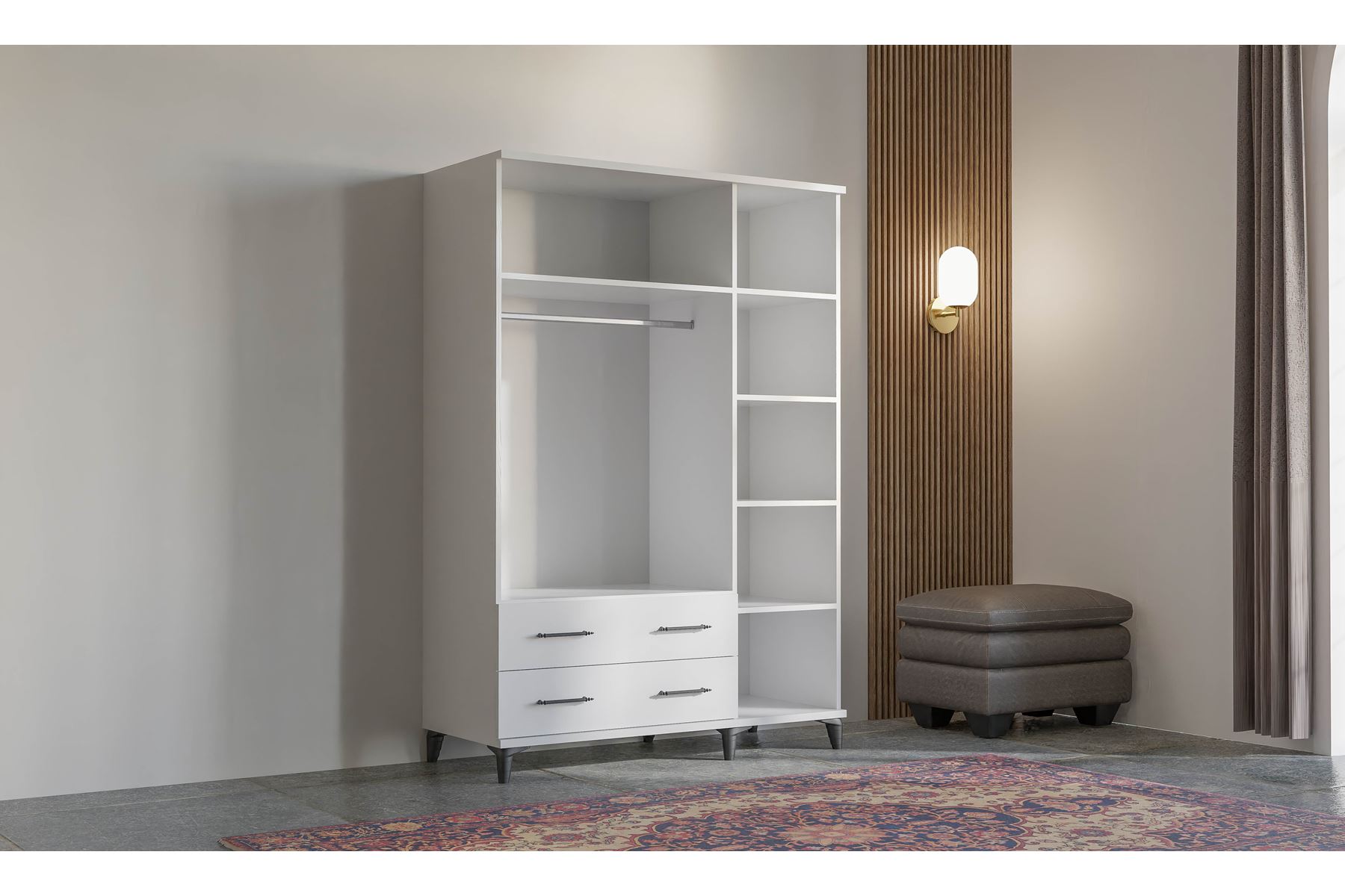Elit 135 cm 3 Kapılı Beyaz Elbise Dolabı