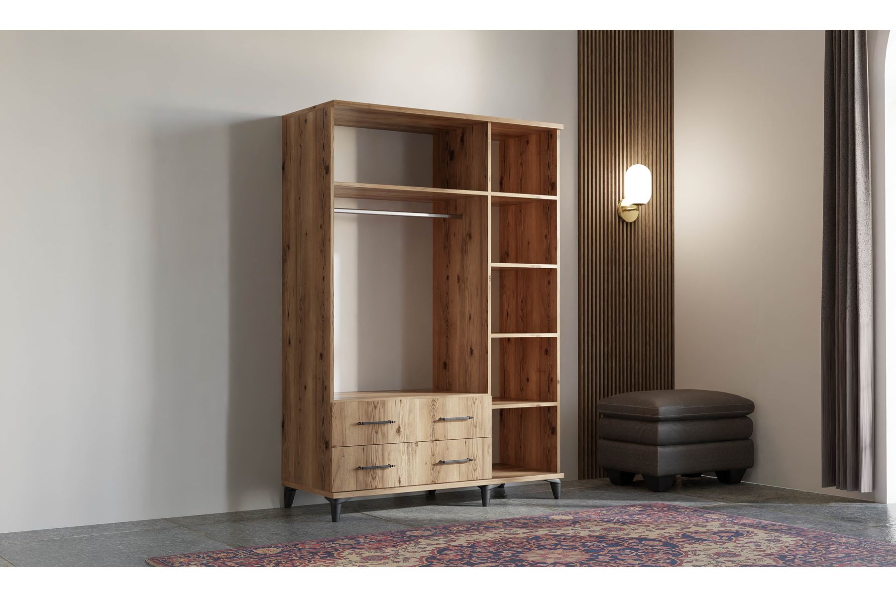 Elit 135 cm 3 Kapılı Ceviz-Beyaz Elbise Dolabı