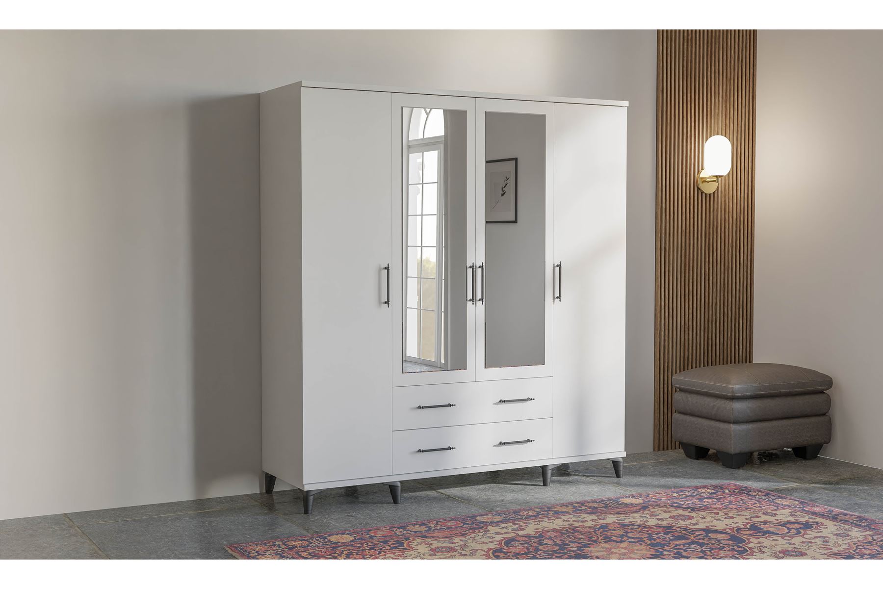 Elit 180 cm 4 Kapılı Beyaz Elbise Dolabı