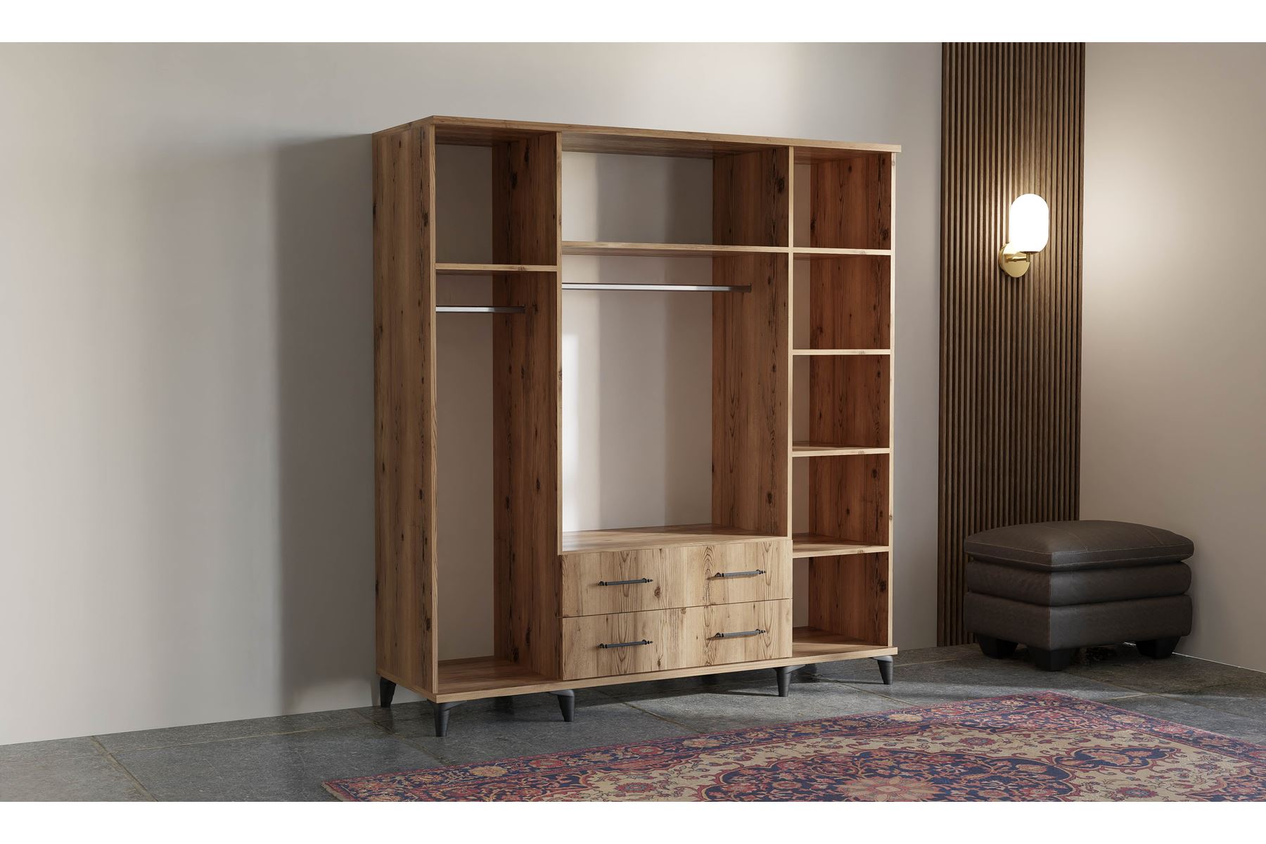 Elit 180 cm 4 Kapılı Ceviz-Beyaz Elbise Dolabı