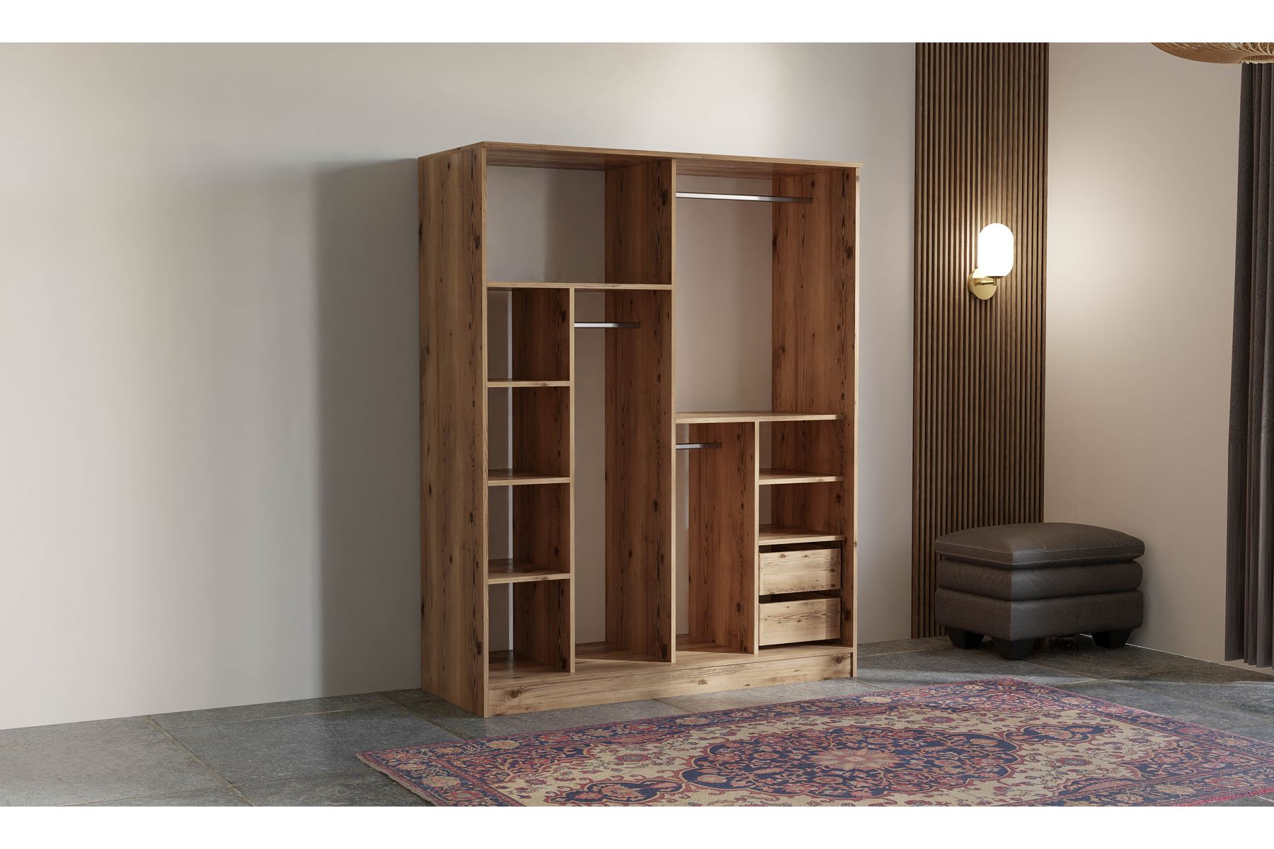 Elit 180 cm Sürgülü Aynalı Elbise Dolabı (Ceviz-Beyaz)