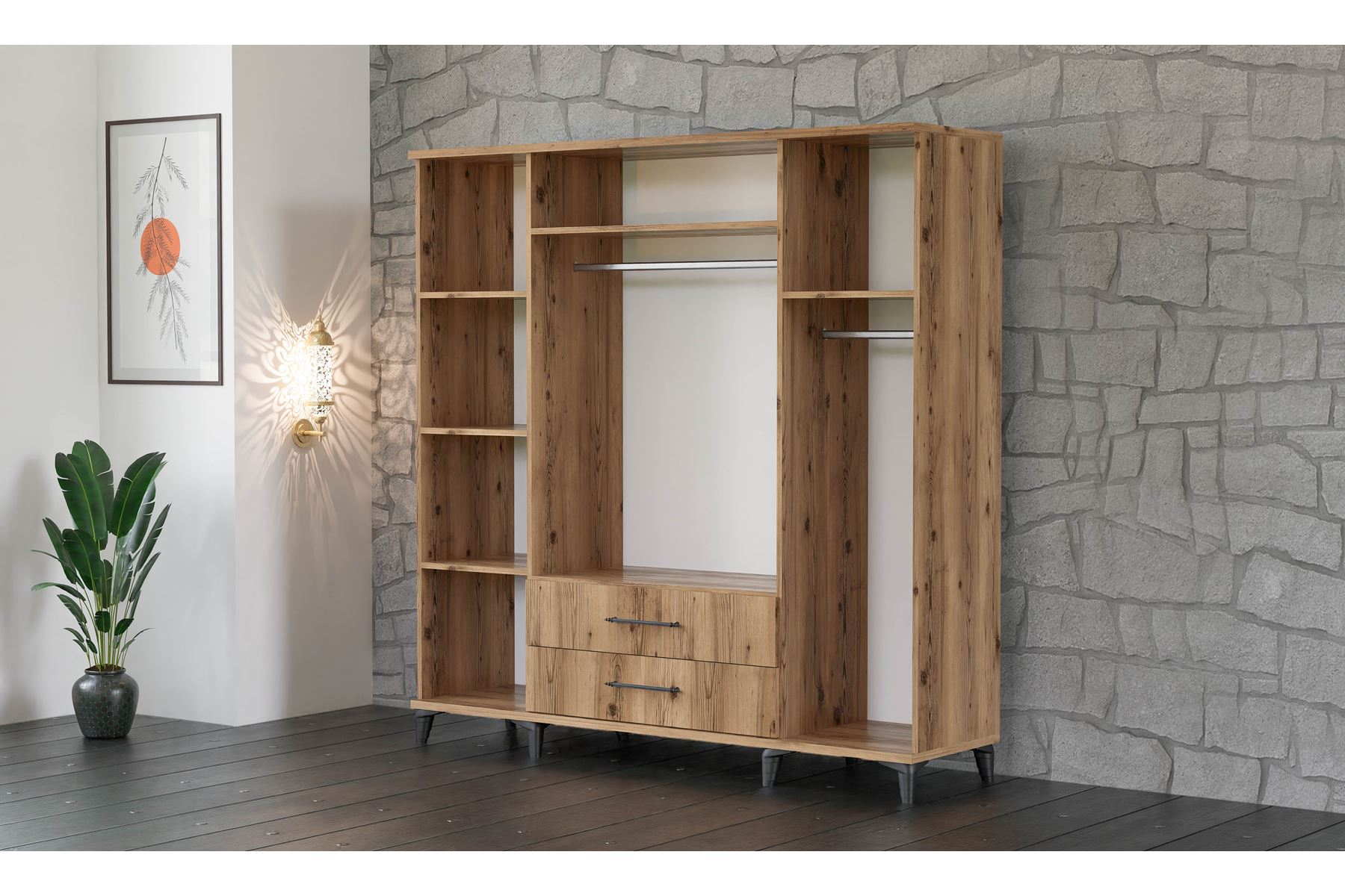 Stil 180 cm 4 Kapılı Ceviz Beyaz Elbise Dolabı