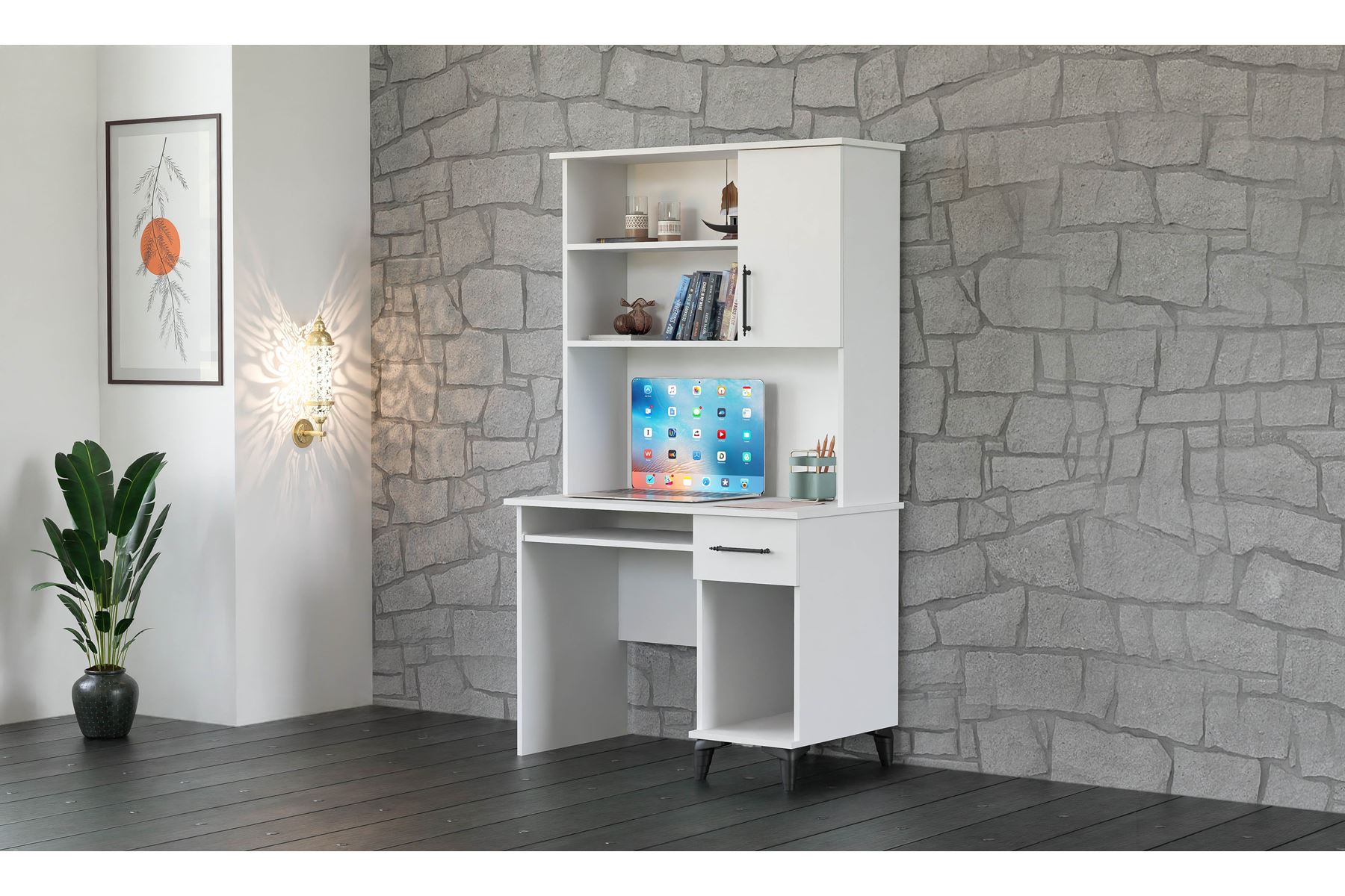 Stil 105 cm Beyaz Üst Modüllü Çalışma Masası