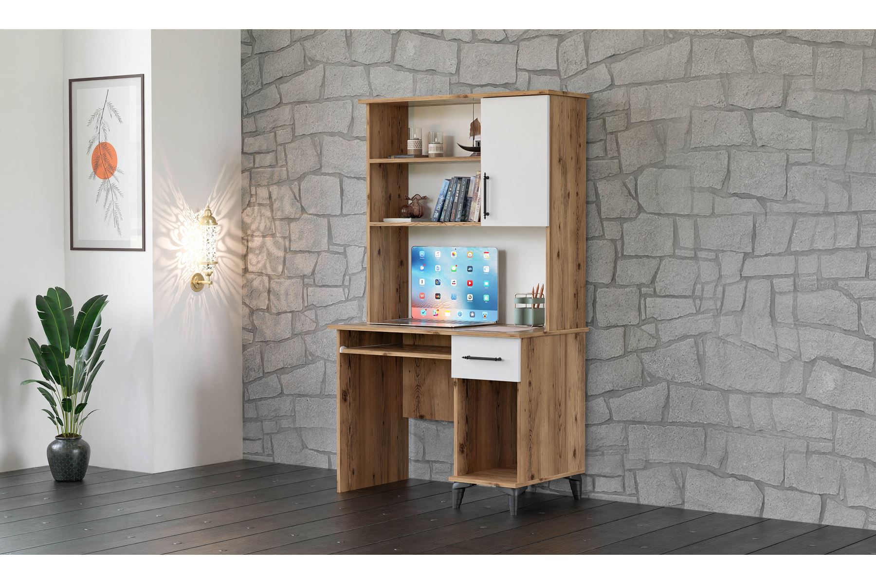 Stil 105 cm Ceviz Beyaz Üst Modüllü Çalışma Masası