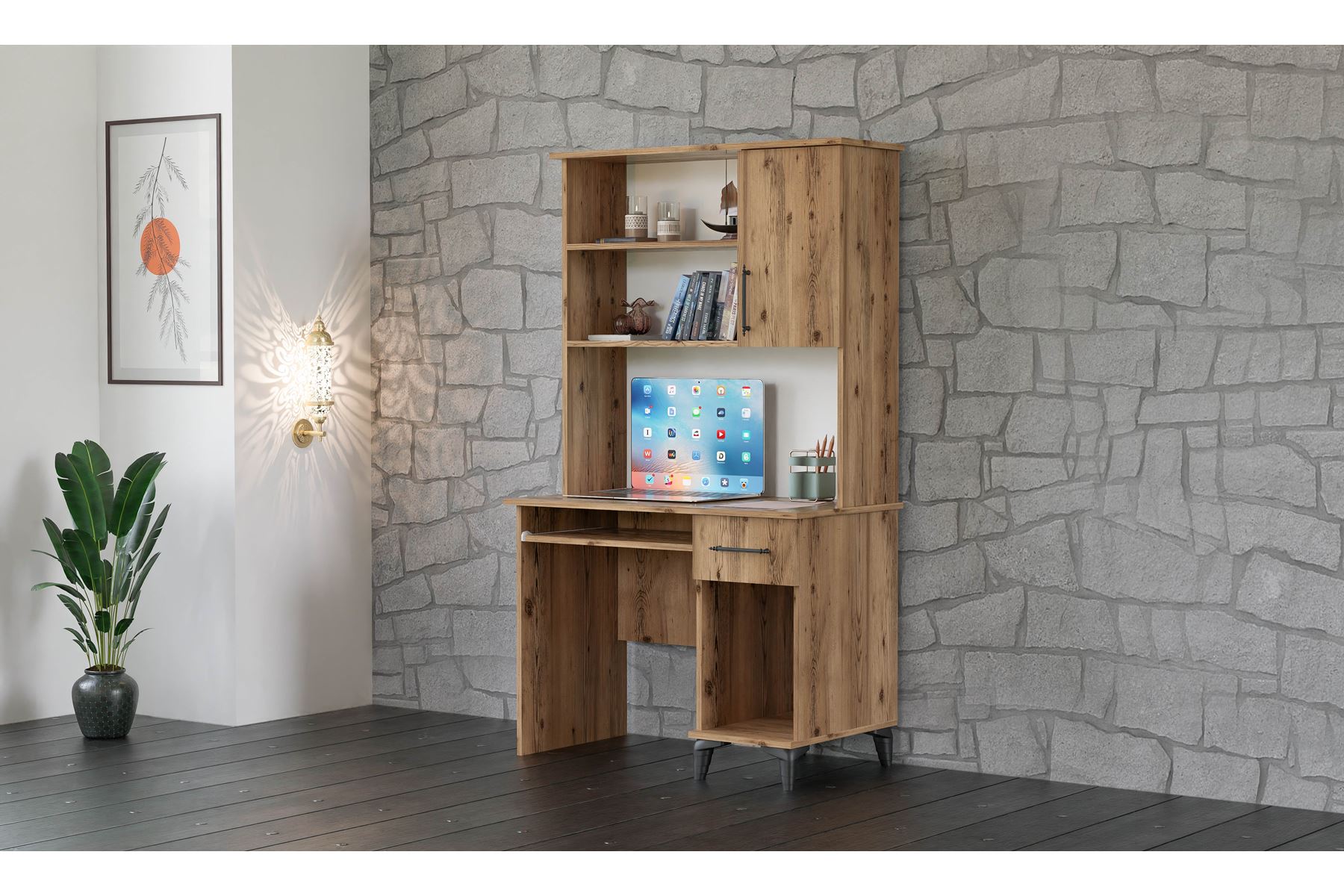 Stil 105 cm Ceviz Üst Modüllü Çalışma Masası