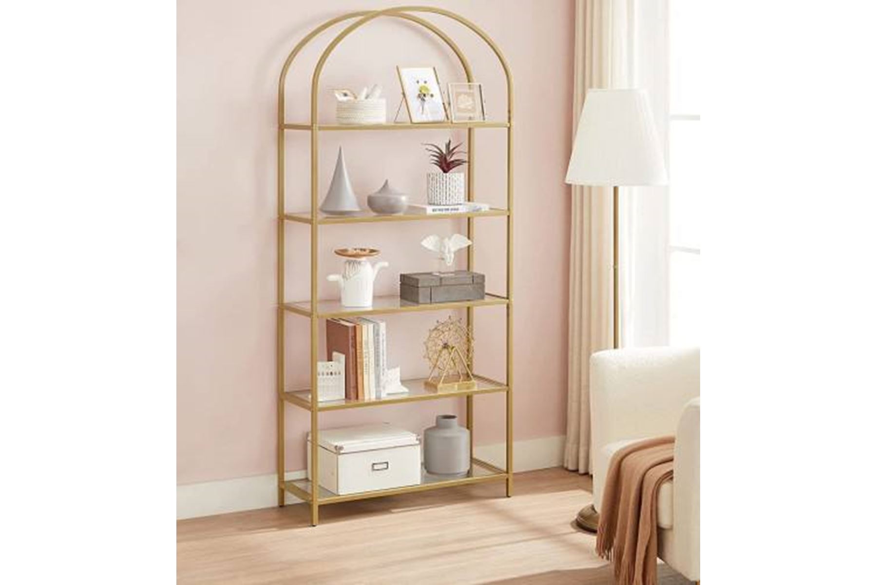Toronto Gold Metal Kitaplık Şeffaf Temperli Camlı 70×30×185