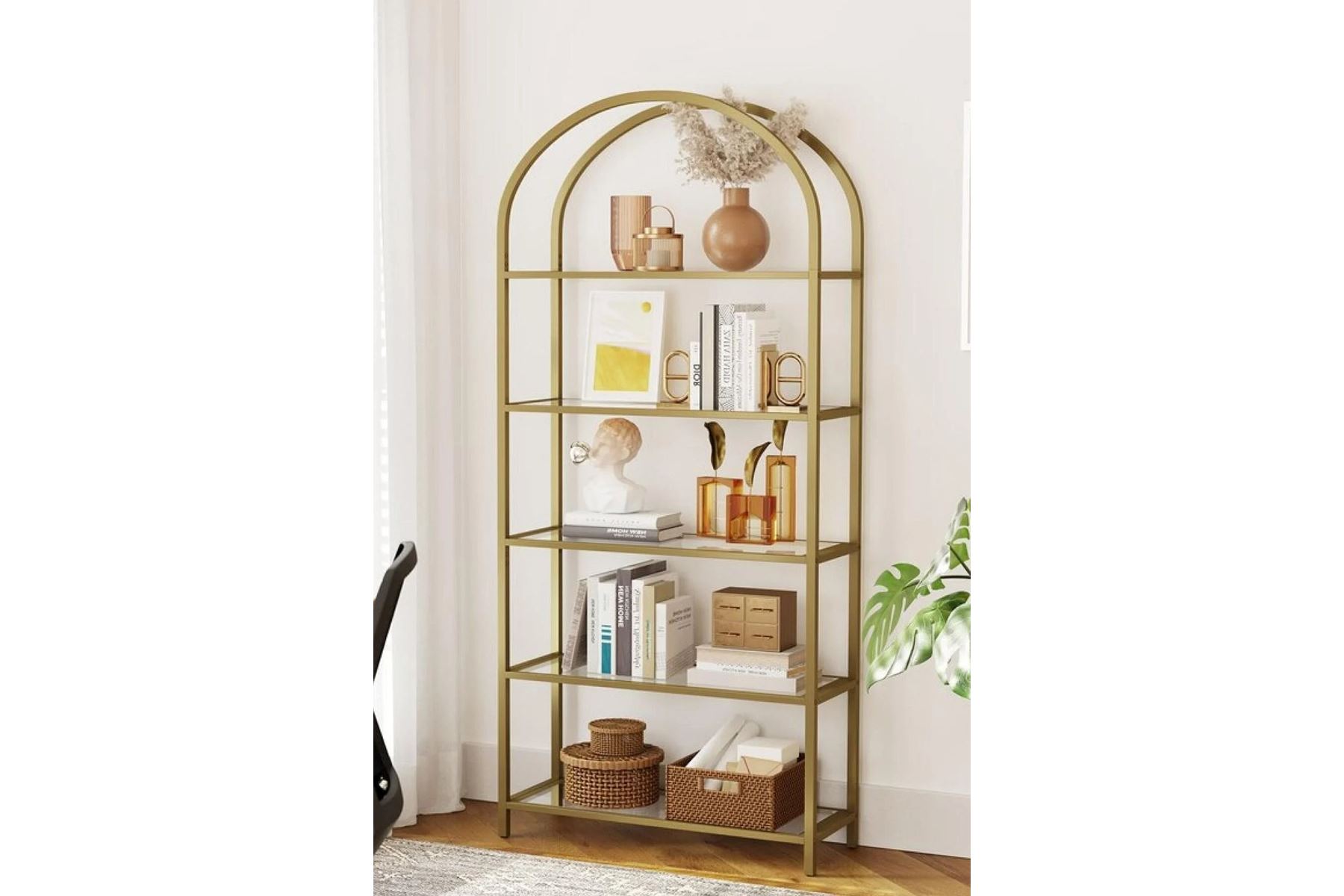Toronto Gold Metal Kitaplık Şeffaf Temperli Camlı 70×30×185