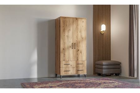 Elit 90 cm 2 Kapılı Ceviz Elbise Dolabı