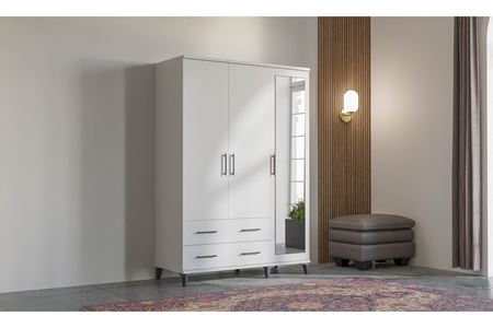 Elit 135 cm 3 Kapılı Beyaz Elbise Dolabı