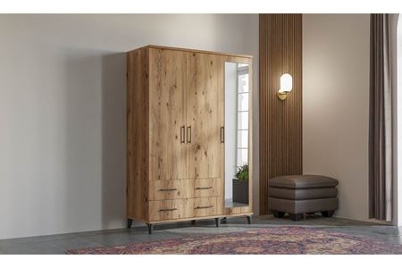 Elit 135 cm 3 Kapılı Ceviz Elbise Dolabı