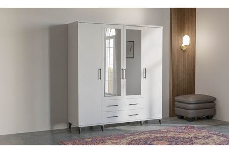 Elit 180 cm 4 Kapılı Beyaz Elbise Dolabı