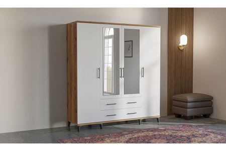 Elit 180 cm 4 Kapılı Ceviz-Beyaz Elbise Dolabı