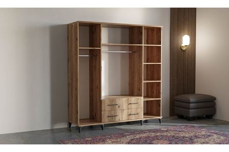 Elit 180 cm 4 Kapılı Ceviz Elbise Dolabı