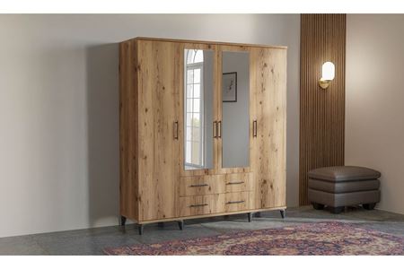 Elit 180 cm 4 Kapılı Ceviz Elbise Dolabı