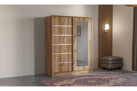 Elit 160 cm Sürgülü Aynalı Elbise Dolabı (Ceviz)