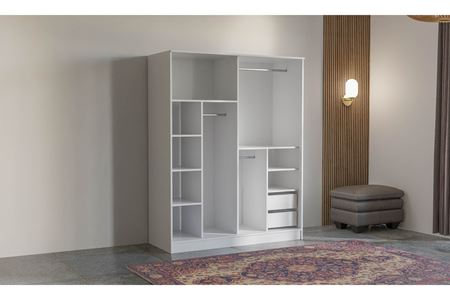 Elit 200 cm Sürgülü Aynalı Elbise Dolabı (Beyaz)