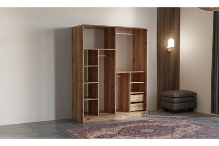 Elit 200 cm Sürgülü Aynalı Elbise Dolabı (Ceviz)
