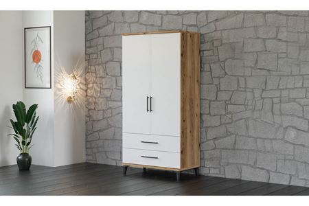 Stil 90 cm 2 Kapılı Ceviz Beyaz Elbise Dolabı