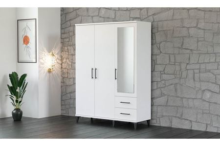 Stil 135 cm 3 Kapılı Beyaz Elbise Dolabı