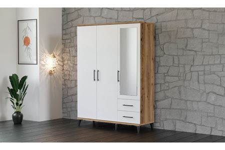Stil 135 cm 3 Kapılı Ceviz Beyaz Elbise Dolabı