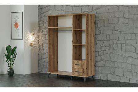 Stil 135 cm 3 Kapılı Ceviz Elbise Dolabı