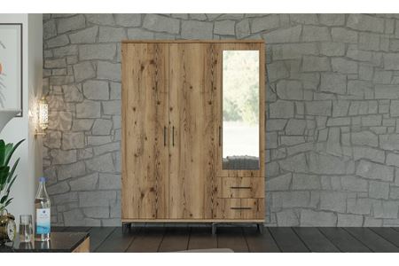 Stil 135 cm 3 Kapılı Ceviz Elbise Dolabı