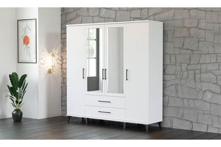 Stil 180 cm 4 Kapılı Beyaz Elbise Dolabı