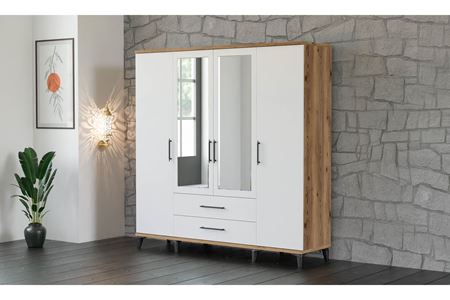 Stil 180 cm 4 Kapılı Ceviz Beyaz Elbise Dolabı