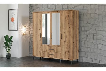 Stil 180 cm 4 Kapılı Ceviz Elbise Dolabı