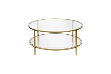 Roma Gold Metal 2 Raflı Cam Orta Sehpa Ø85×45
