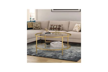 Roma Gold Metal 2 Raflı Cam Orta Sehpa Ø85×45