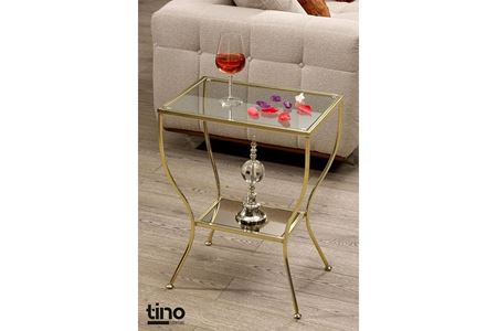 Floransa Gold Metal Camlı Yan Sehpa 50×35×62
