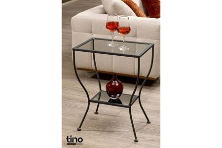 Floransa Siyah Metal Camlı Yan Sehpa 50×35×62