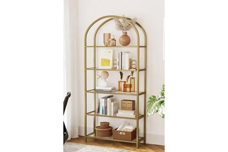 Toronto Gold Metal Kitaplık Şeffaf Temperli Camlı 70×30×185