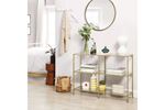 Dallas Gold Metal Dekoratif Cam Raflı Dresuar 120×30×90