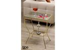 Floransa Üst Ayna Raflı Gold Metal Camlı Yan Sehpa 50×35×62 -